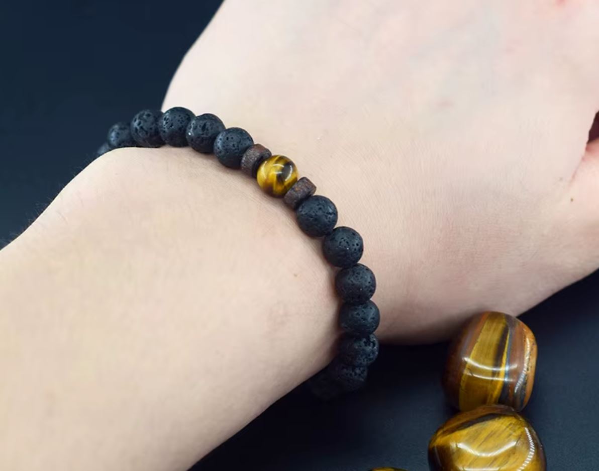 BraceletIqueNoirOeilTigreTibetainJaune