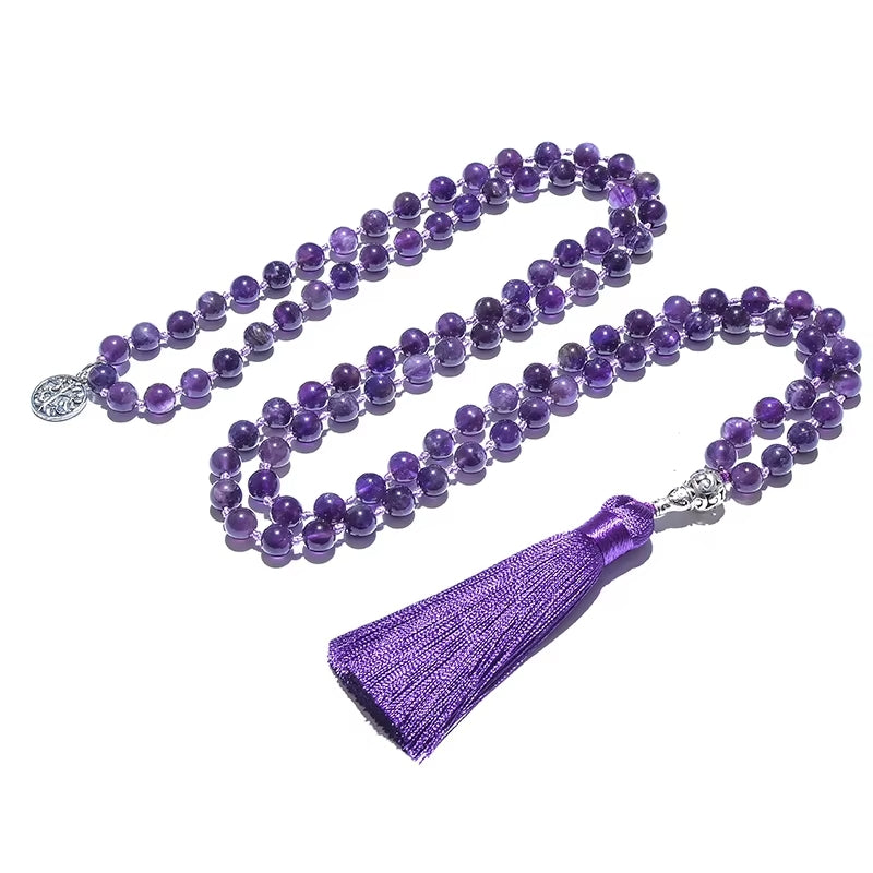 Mala Tibétain Perles d'améthyste naturelles