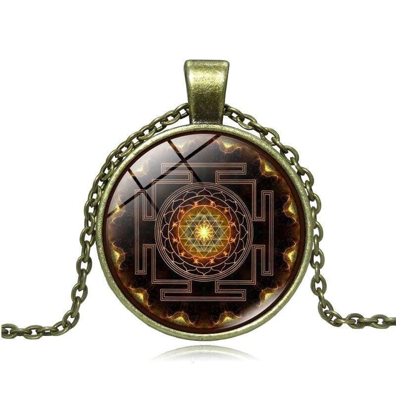 Pendentif Sri Yantra chaine bronze