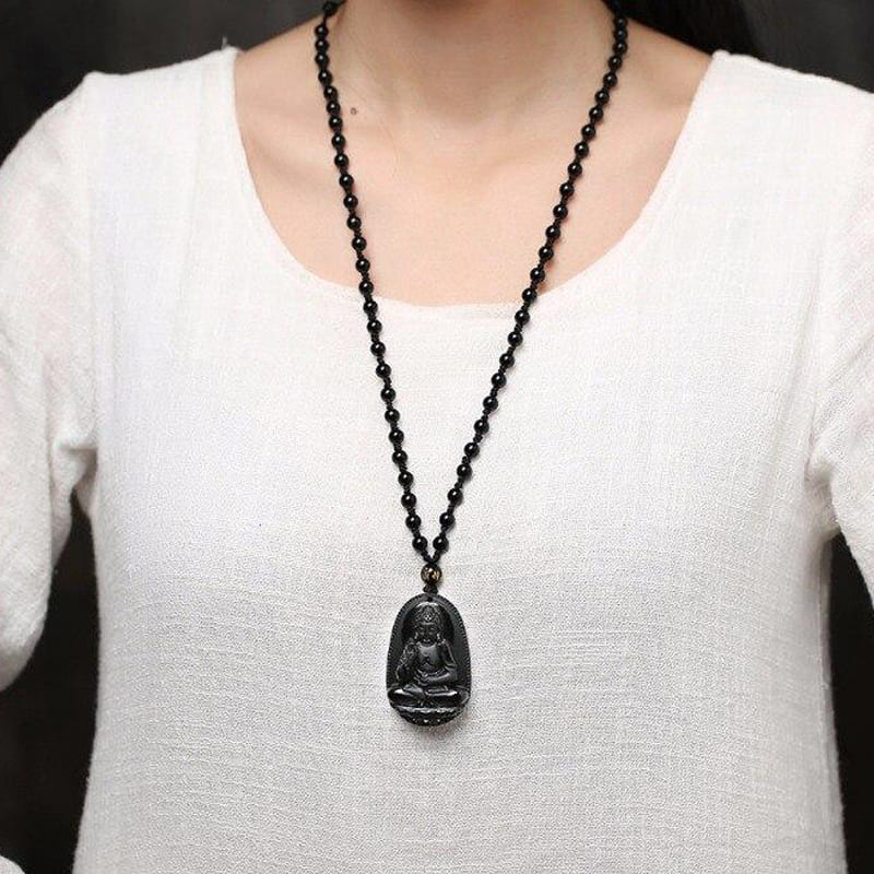 Pendentif obsidienne bouddha noir