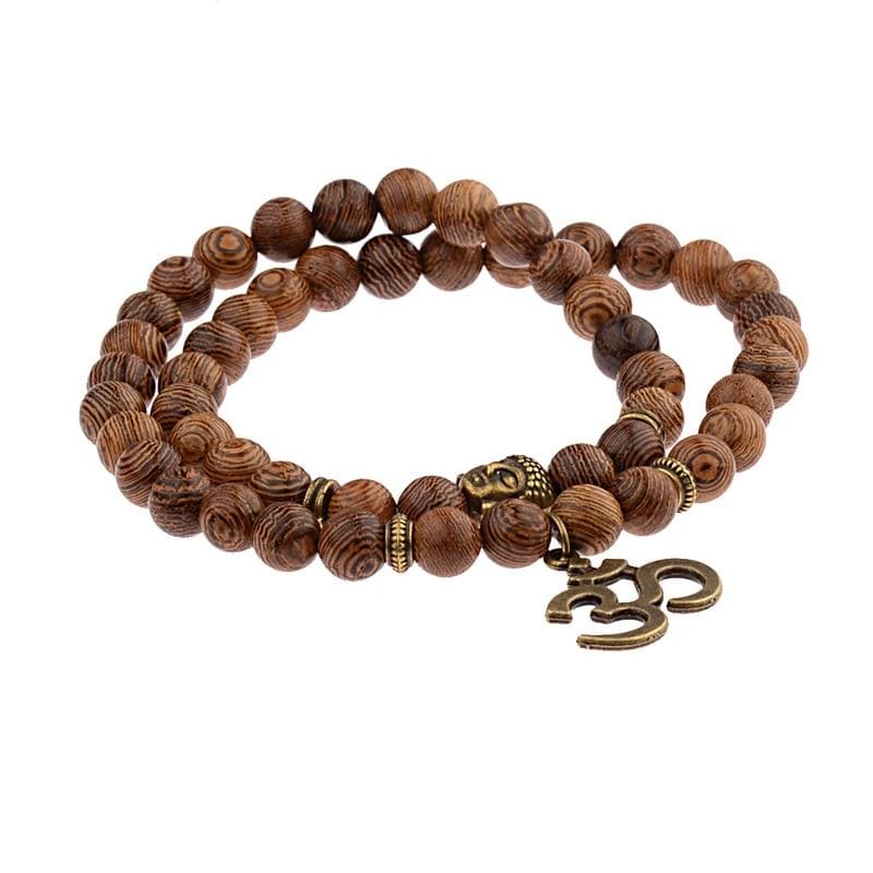 bracelet mala tibetain en bois om