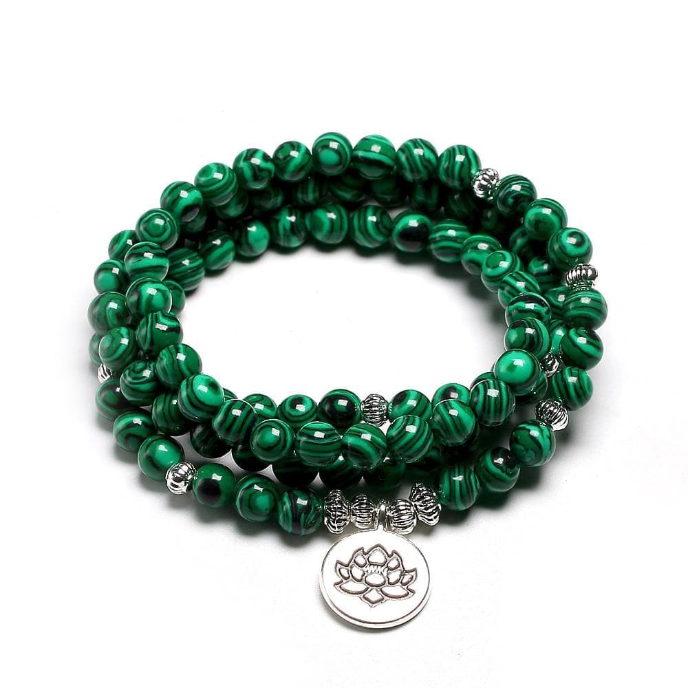 bracelet mala tibetain malachite lotus