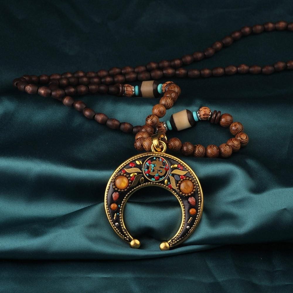 collier mala bois tibetain