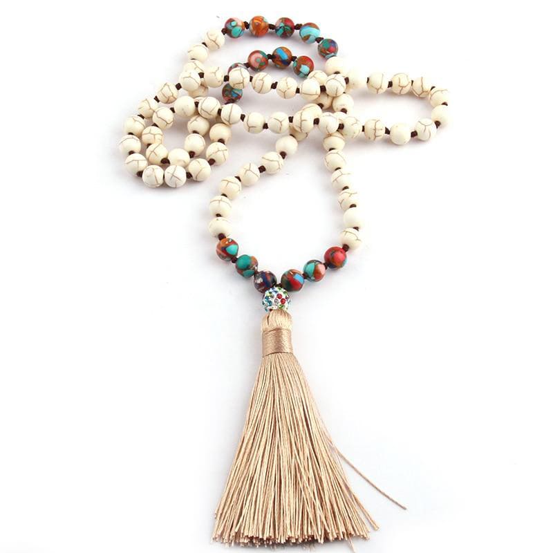 collier mala pierre blanche
