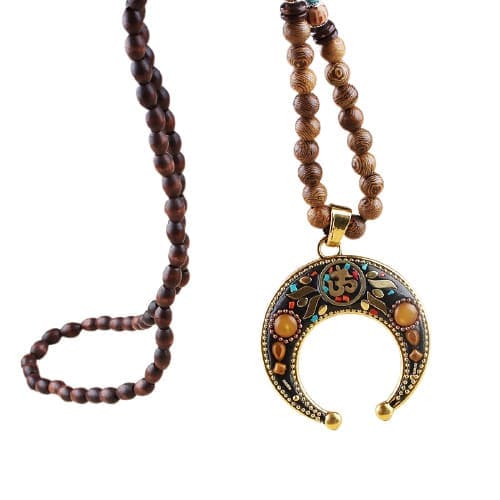 collier mala tibetain bois