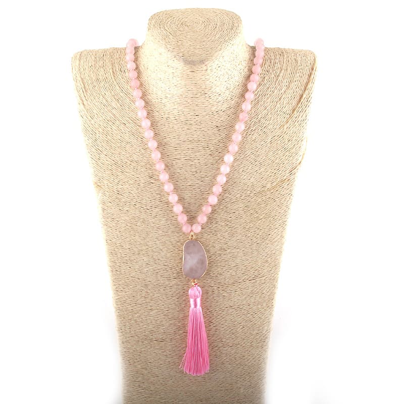 collier quartz rose mala