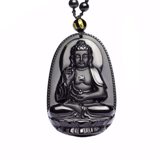 Pendentif Obsidienne Noir Bouddha