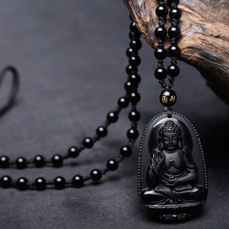 Pendentif bouddha obsidienne noir