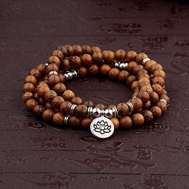 bracelet mala en bois lotus tibetain