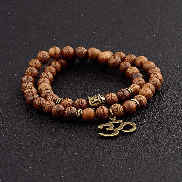 bracelet mala en bois om tibetain