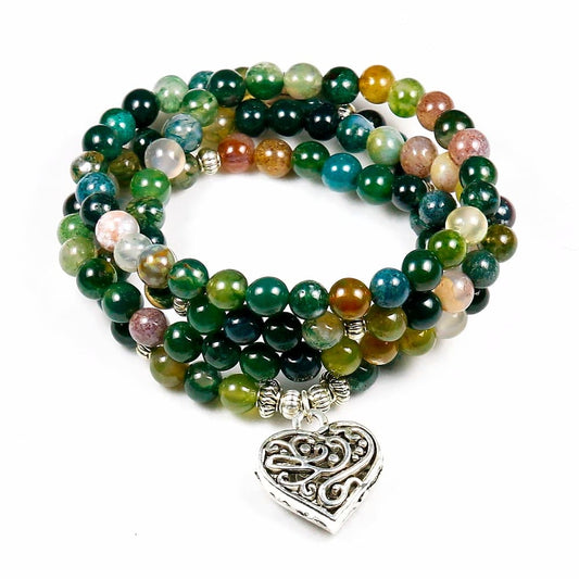 bracelet mala tibetain onyx coeur