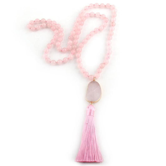 collier mala quartz rose